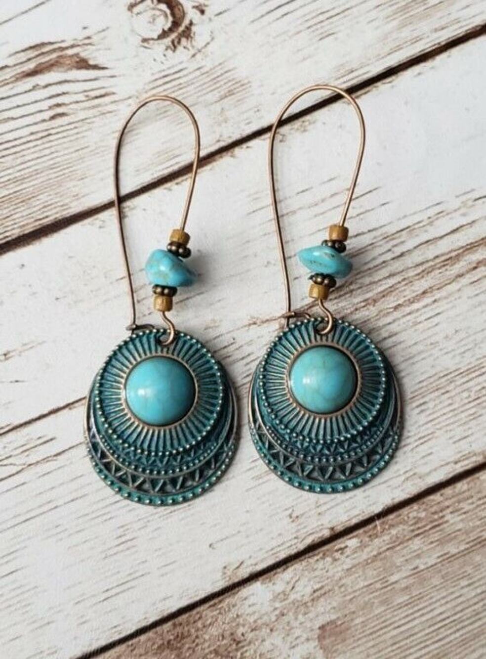 Turquoise Tone Multi Circle Dangle Earrings - New